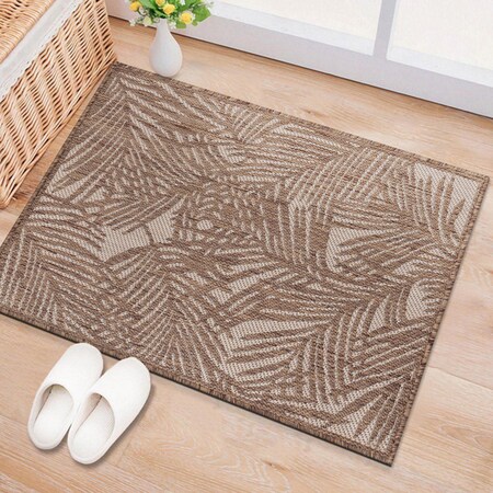 World Rug Gallery Contemporary Palm Leaf Textured Flat Weave Indoor/Outdoor Area Rug 2' x 3' Brown 118BROWN2X3